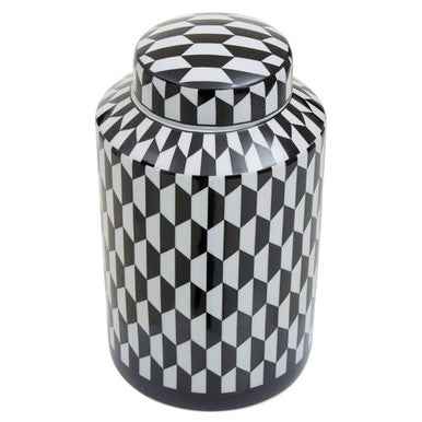 Marlo Small Black And White Geometric Print Ceramic Jar
