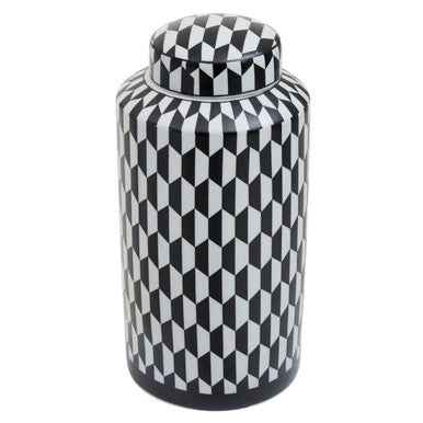 Marlo Large Black And White Geometric Print Ceramic Jar