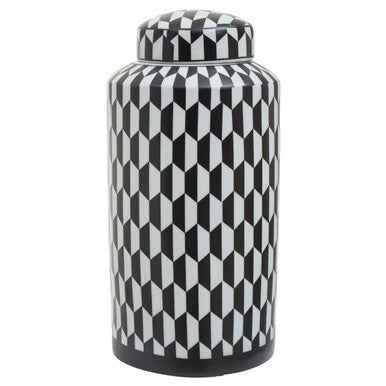 Marlo Large Black And White Geometric Print Ceramic Jar