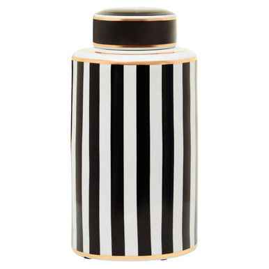 Doria Large Black And White Stripes Ceramic Jar