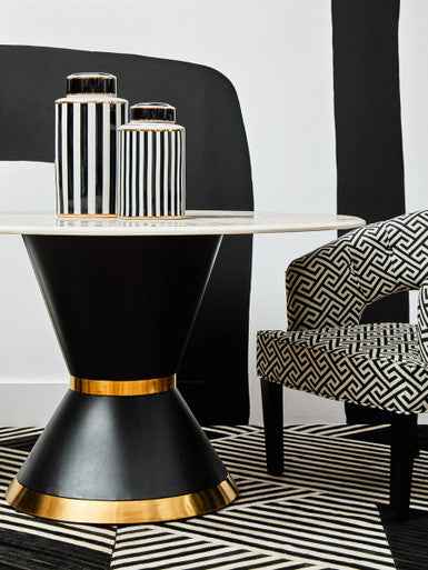 Doria Large Black And White Stripes Ceramic Jar