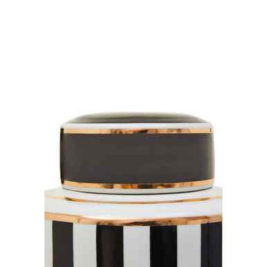 Doria Large Black And White Stripes Ceramic Jar