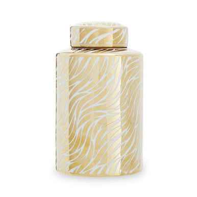 Doria Small White And Gold Finish Ceramic Jar