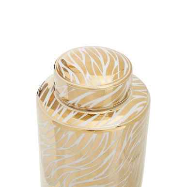 Doria Small White And Gold Finish Ceramic Jar