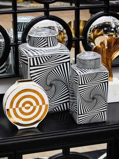 Doria Small Black And White Ceramic Jar