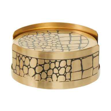 Meko Set of 4 Gold Finish Croc Pattern Coasters And Holder