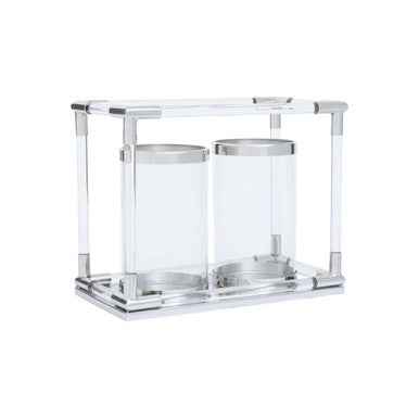Lucita Double Silver Steel And Acrylic Candle Holder