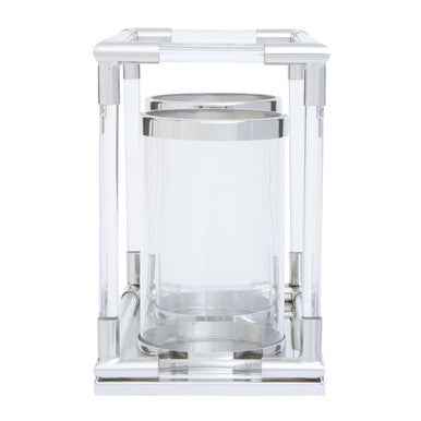 Lucita Double Silver Steel And Acrylic Candle Holder