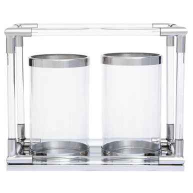 Lucita Double Silver Steel And Acrylic Candle Holder
