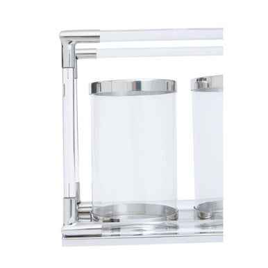 Lucita Double Silver Steel And Acrylic Candle Holder