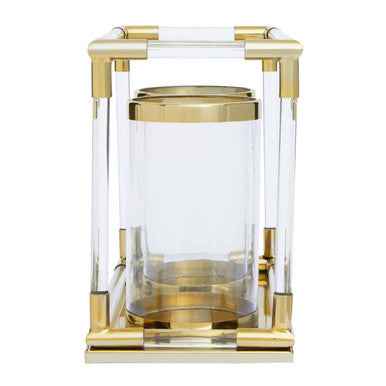 Lucita Double Candle Holder in Gold Finish and Acrylic