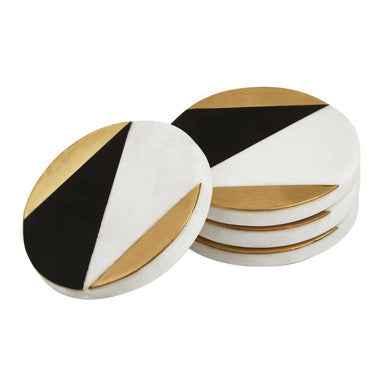 Omari Set of 4 Black and White Marble Gold Inlay Coasters