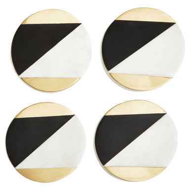 Omari Set of 4 Black and White Marble Gold Inlay Coasters