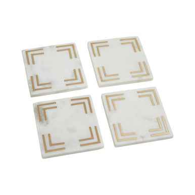 Omari Set of 4 White Marble Gold Inlay Square Coasters