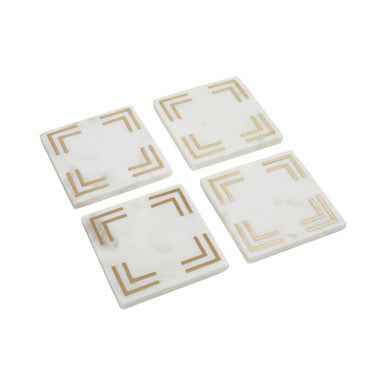 Omari Set of 4 White Marble Gold Inlay Square Coasters