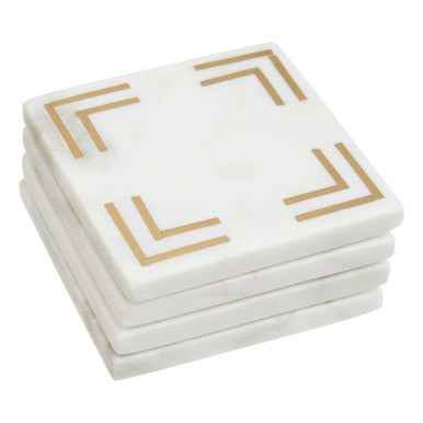 Omari Set of 4 White Marble Gold Inlay Square Coasters