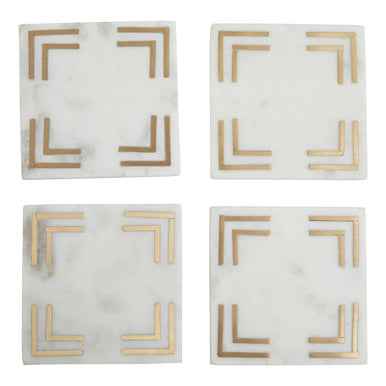 Omari Set of 4 White Marble Gold Inlay Square Coasters