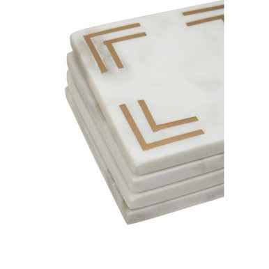 Omari Set of 4 White Marble Gold Inlay Square Coasters