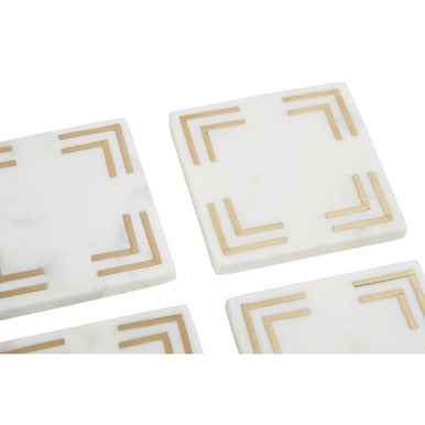 Omari Set of 4 White Marble Gold Inlay Square Coasters