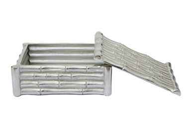 Hiba Small Silver Finish Bamboo Effect Trinket Box