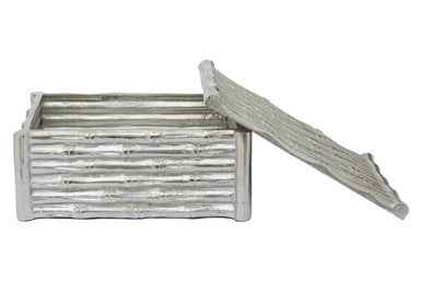 Hiba Large Silver Finish Bamboo Effect Trinket Box