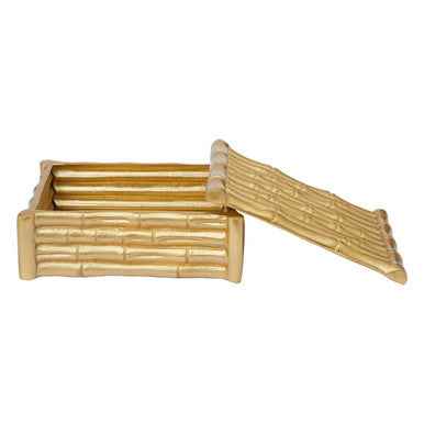 Hiba Small Gold Finish Bamboo Effect Trinket Box