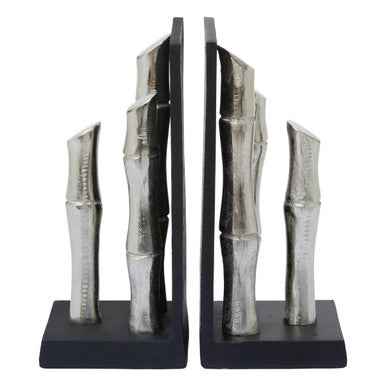 Hiba Set Of Two Silver Finish Bamboo Effect Bookends