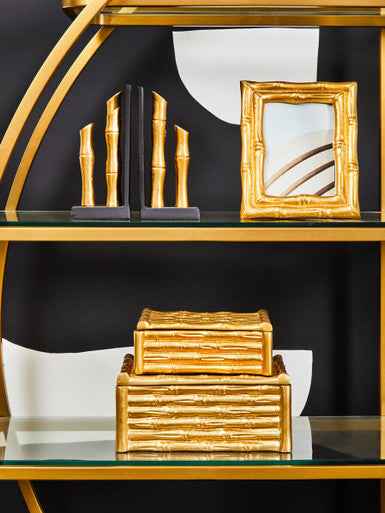 Hiba Set Of Two Gold Finish Bamboo Effect Bookends