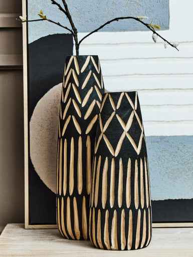 Arlo Small Engraved Wooden Vase.