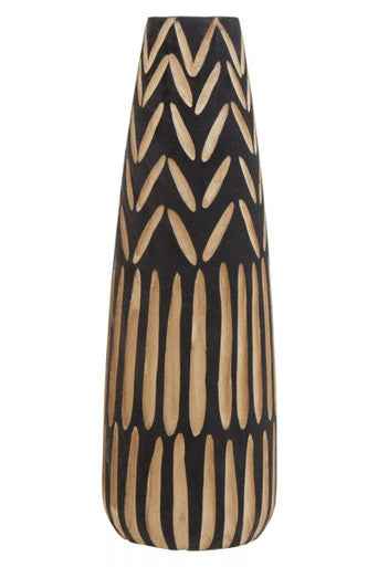 Arlo Large Wooden Engraved Vase In Black And Natural