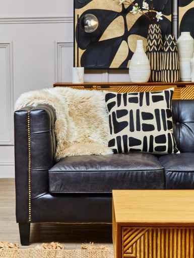 Arlo Large Wooden Engraved Vase In Black And Natural