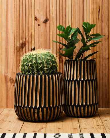 Arlo Large Natural And Black Wooden Vase