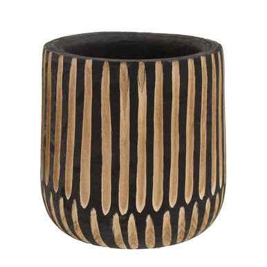 Arlo Large Engraved Natural And Black Wooden Planter