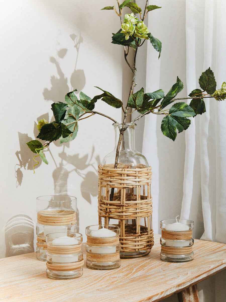 Kuta Natural Cane and Glass Small Vase