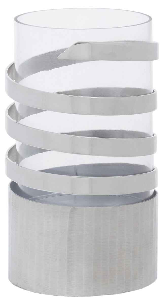 Amreli Large Vertical Textured Silver Metal Hurricane Candle Holder