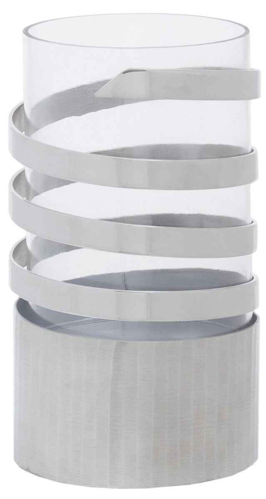 Amreli Large Vertical Textured Silver Metal Hurricane Candle Holder