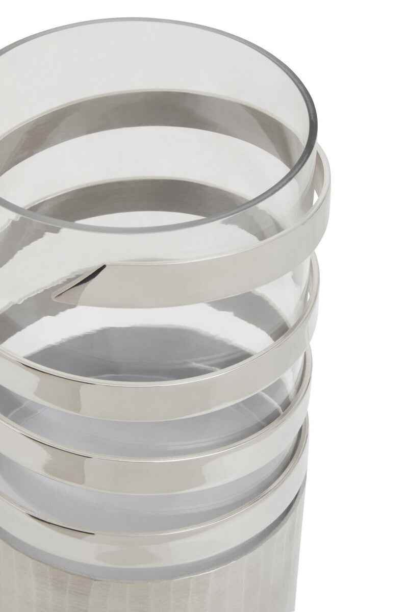 Amreli Large Vertical Textured Silver Metal Hurricane Candle Holder