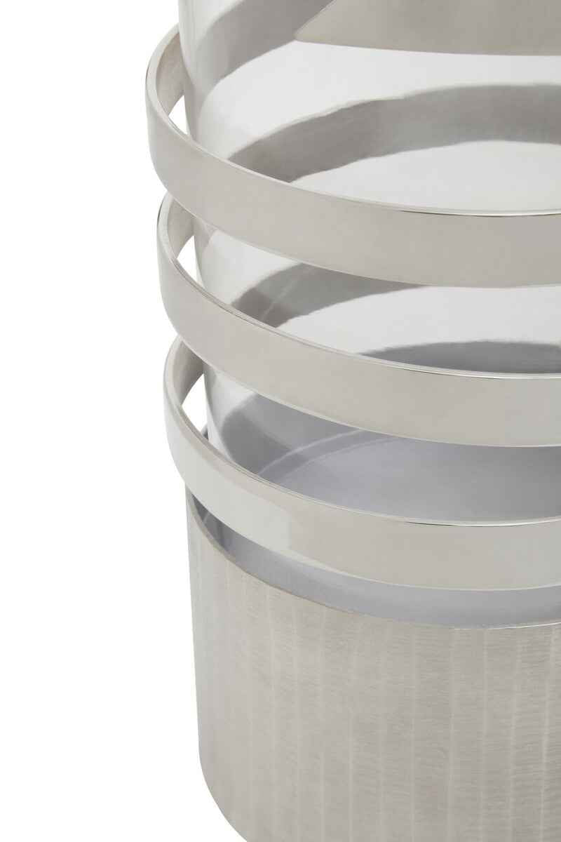 Amreli Large Vertical Textured Silver Metal Hurricane Candle Holder