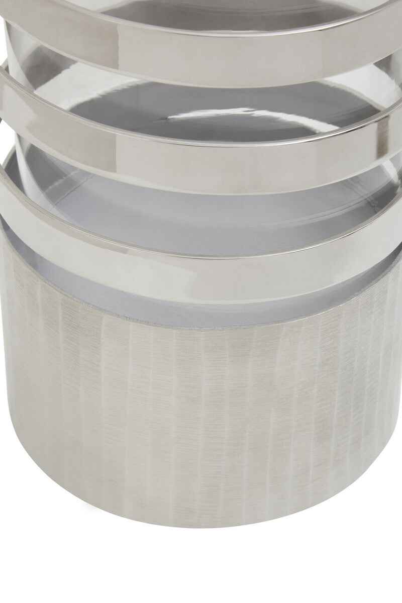 Amreli Large Vertical Textured Silver Metal Hurricane Candle Holder