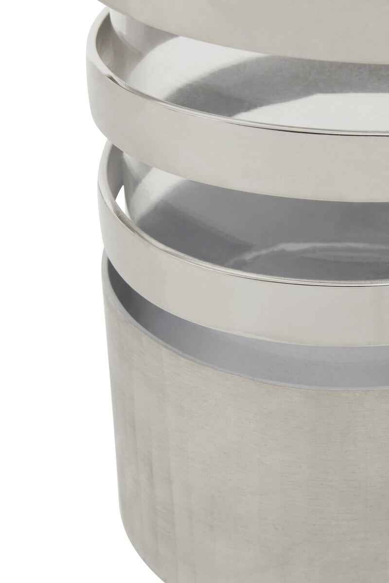 Amreli Small Vertical Textured Silver Metal Hurricane Candle Holder.