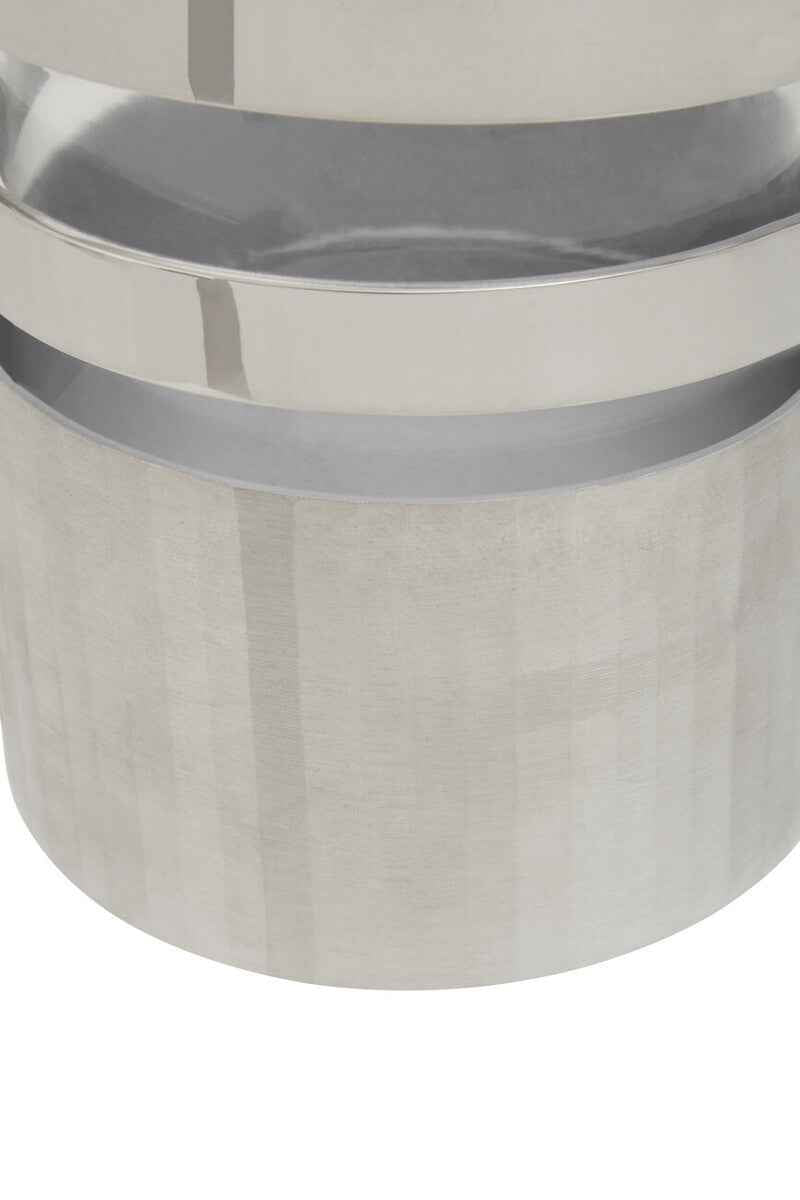 Amreli Small Vertical Textured Silver Metal Hurricane Candle Holder.