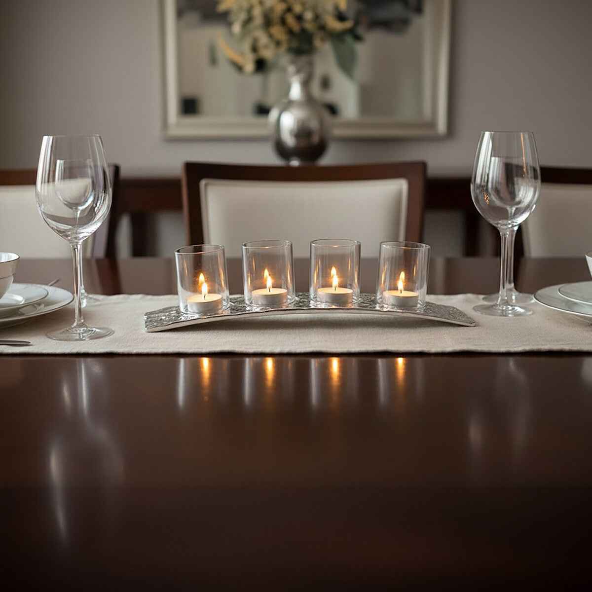 Akola Curved 4 Tealight Holder in Silver