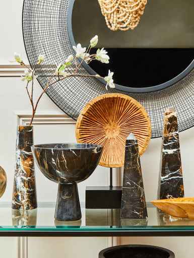 Salmo Large Black Marble Pedestal Bowl