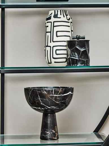 Salmo Large Black Marble Pedestal Bowl