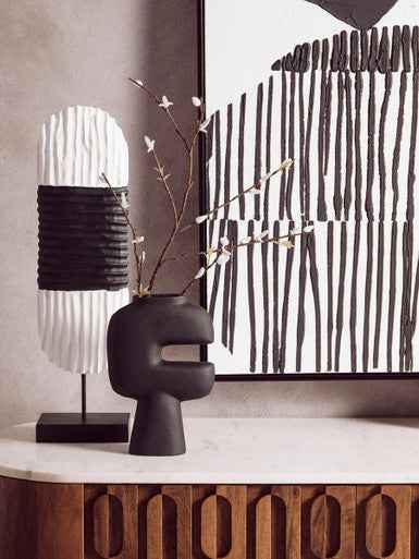 Fidel Black and White Mango Wood Oblong Sculpture
