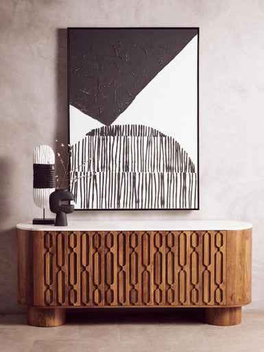 Fidel Black and White Mango Wood Oblong Sculpture