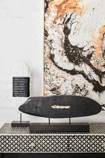 Fidel Black and White Mango Wood Oblong Sculpture