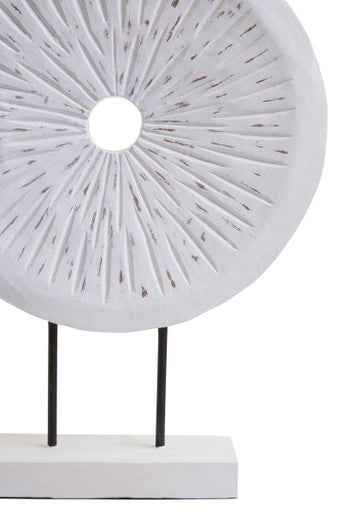 Fidel Distressed White Carved Wood Large Round Sculpture