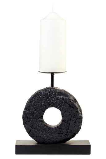 Fidel Small Charred Black Mango Wood Log Candle Holder