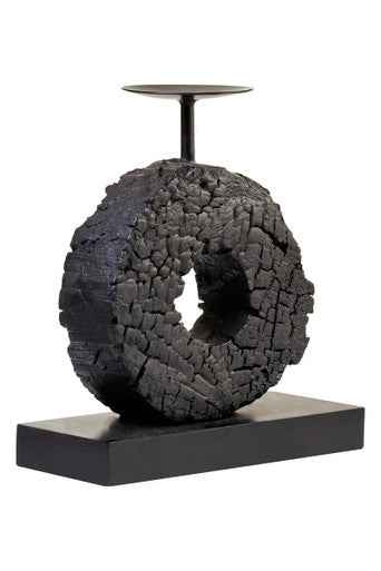 Fidel Small Charred Black Mango Wood Log Candle Holder